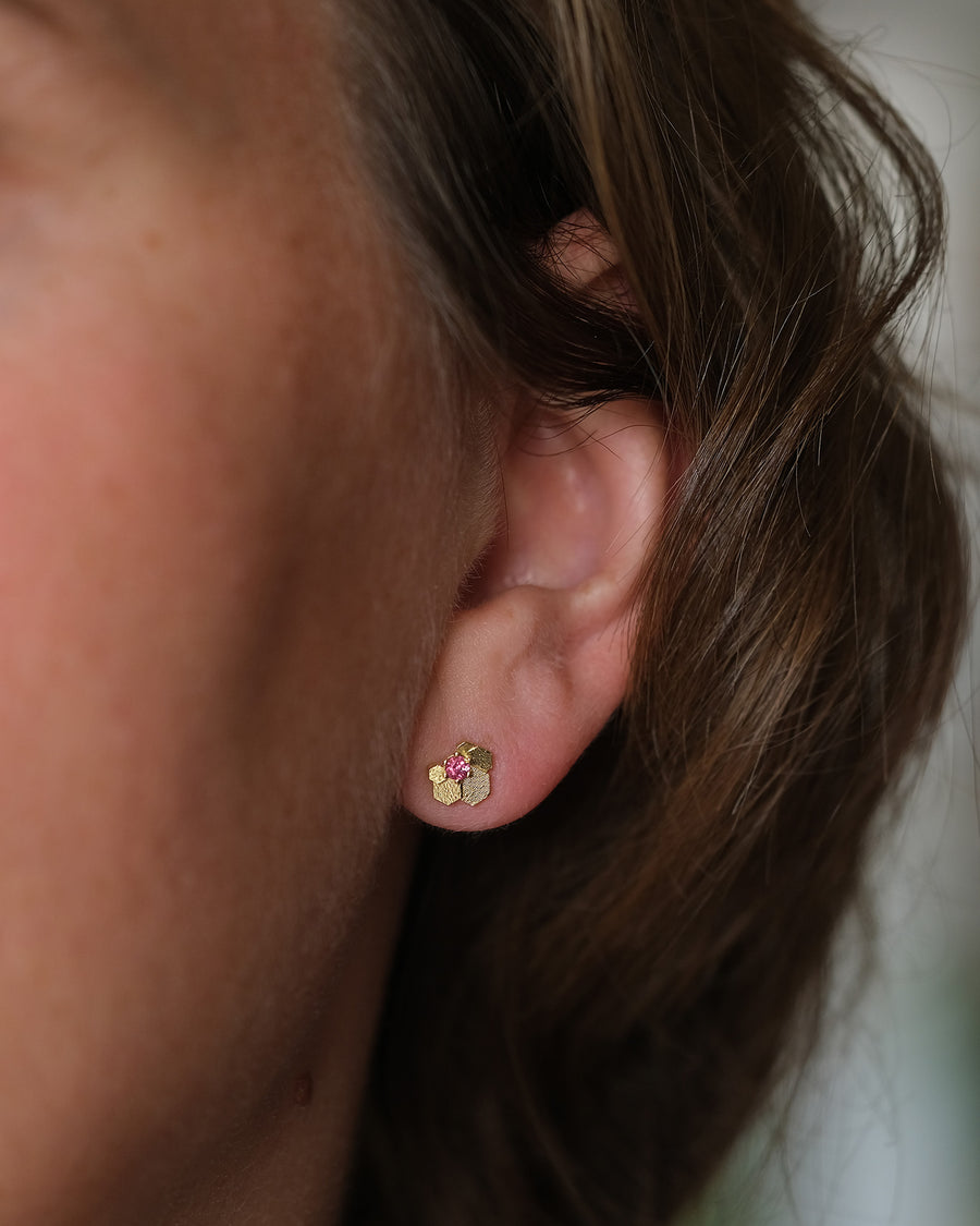 Mini Chaos Hex Fan Stud earrings with Rubies