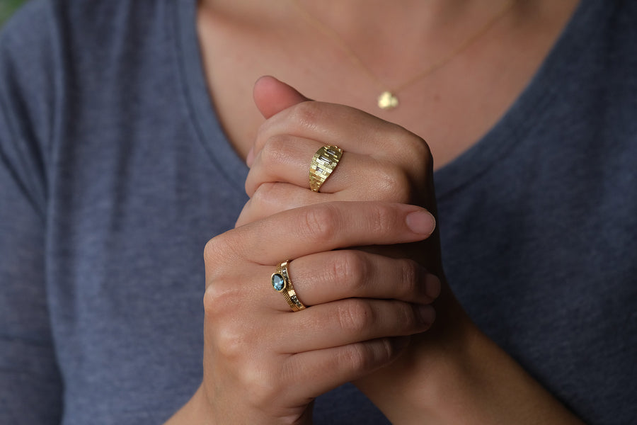 10mm Tapered Deco ring 3 baguette diamonds