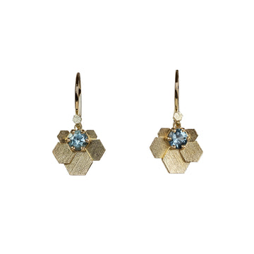 Chaos hex fan drop earrings with teal Malawi Sapphires