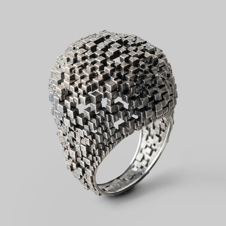 Antique sphere ring - Oxidised Silver