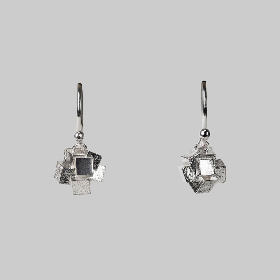 Cube cluster drop earrings - silver