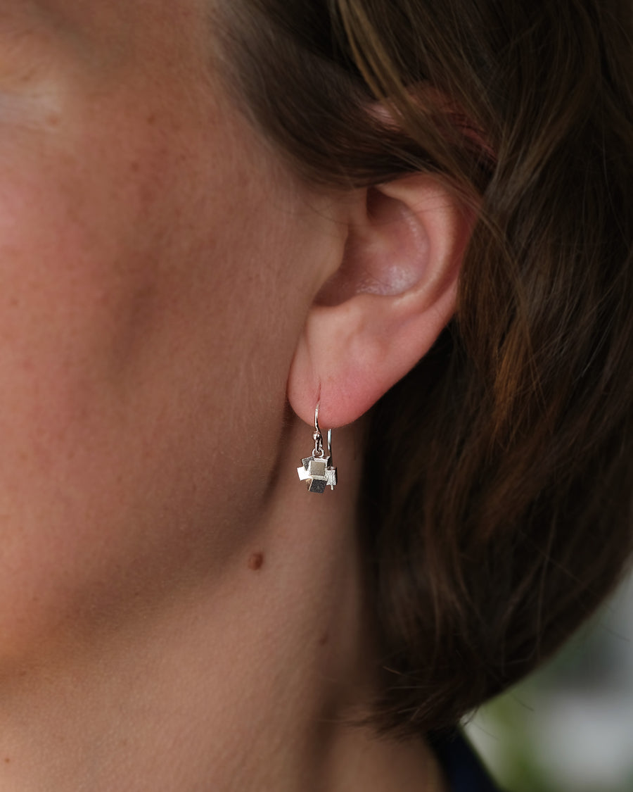 Cube cluster drop earrings - silver