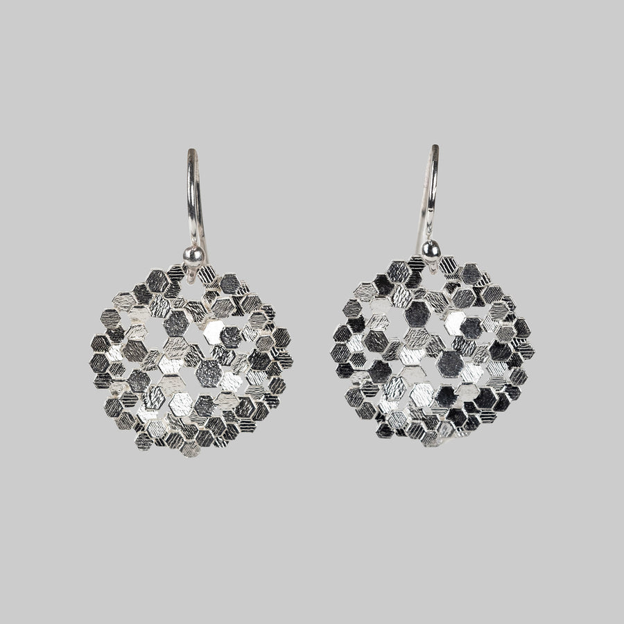 Dappled Hex Drop earrings - silver