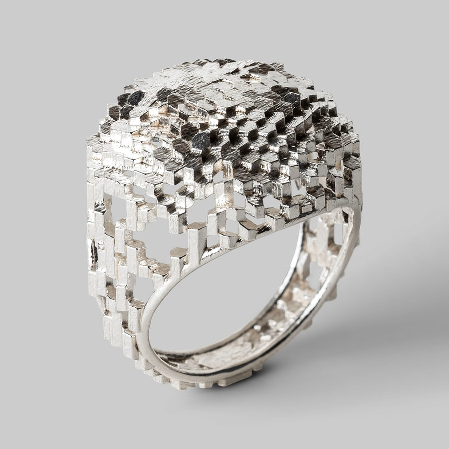 Hex button Ring - Silver