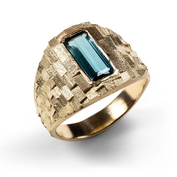 Tapered Deco ring with blue tourmaline